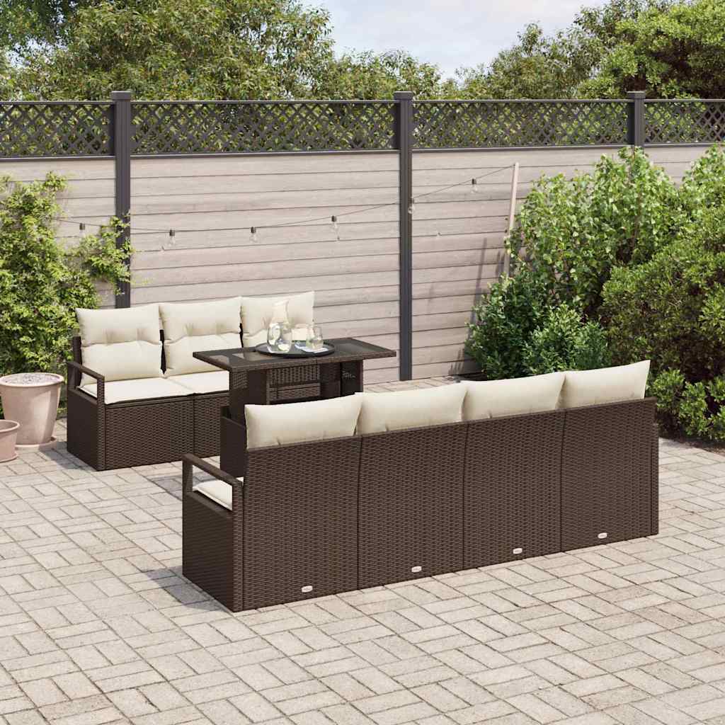 Garten-Sofa-Set mit Speicher 8 pcs Braun Poly Rattan