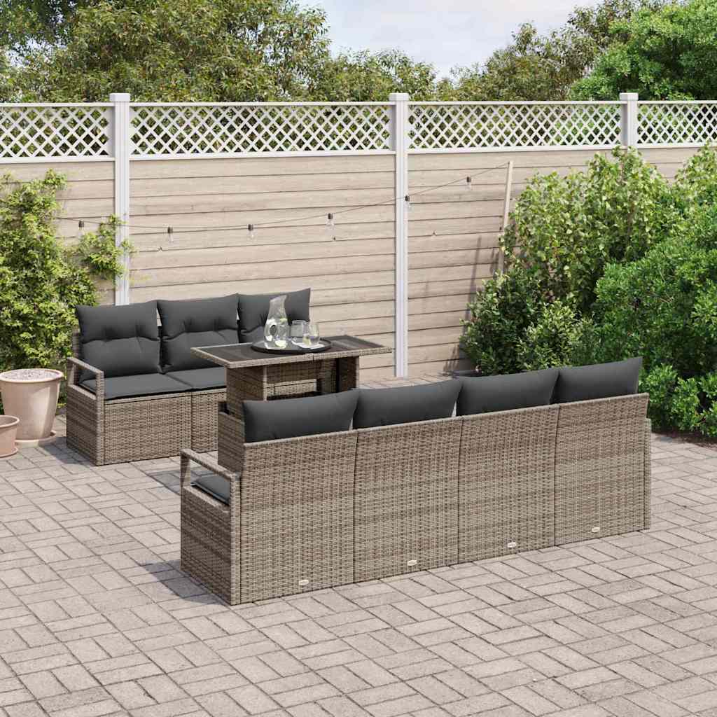 Gartensofa-set mit Kissen mit Speicher 8 pcs Grau Poly Rattan