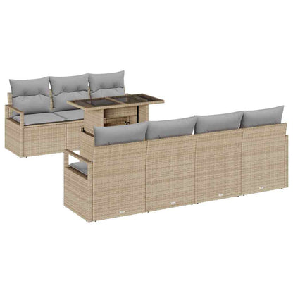 Garten-Sofa-Set mit Speicher 8 pcs Beige Poly Rattan