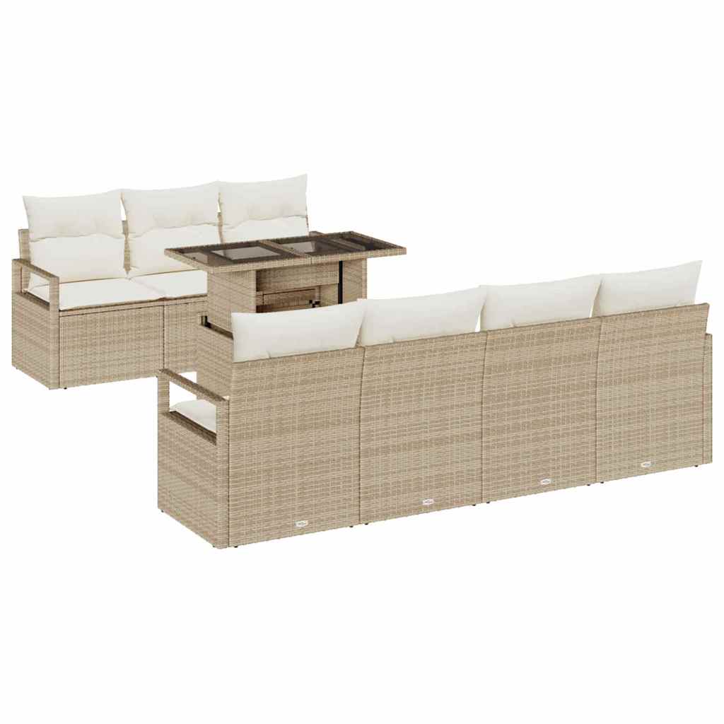 Garten-Sofa-Set mit Speicher 8 pcs Beige Poly Rattan