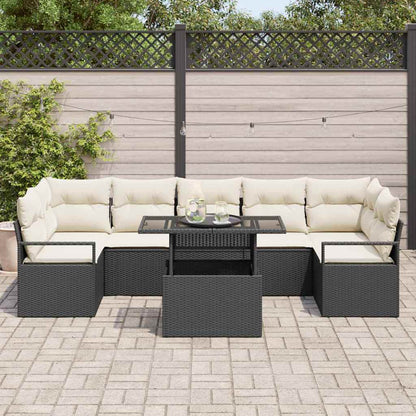 Garten-Sofa-Set mit Speicher 8 pcs Schwarz Poly Rattan
