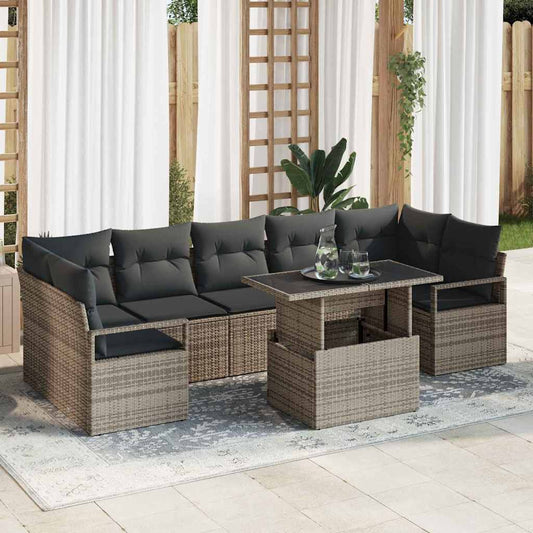 Garten-Sofa-Set mit Speicher 8 pcs Grau Poly Rattan