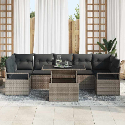 Garten-Sofa-Set mit Speicher 8 pcs Grau Poly Rattan