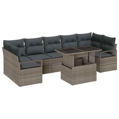 Garten-Sofa-Set mit Speicher 8 pcs Grau Poly Rattan