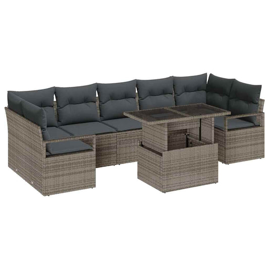 Garten-Sofa-Set mit Speicher 8 pcs Grau Poly Rattan