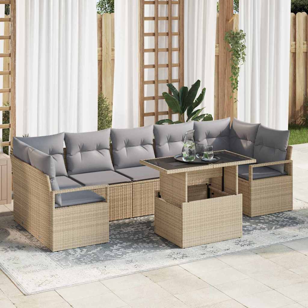 Garten-Sofa-Set mit Speicher 8 pcs Beige Poly Rattan