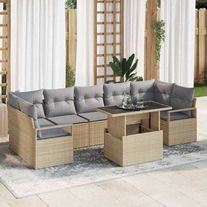 Garten-Sofa-Set mit Speicher 8 pcs Beige Poly Rattan