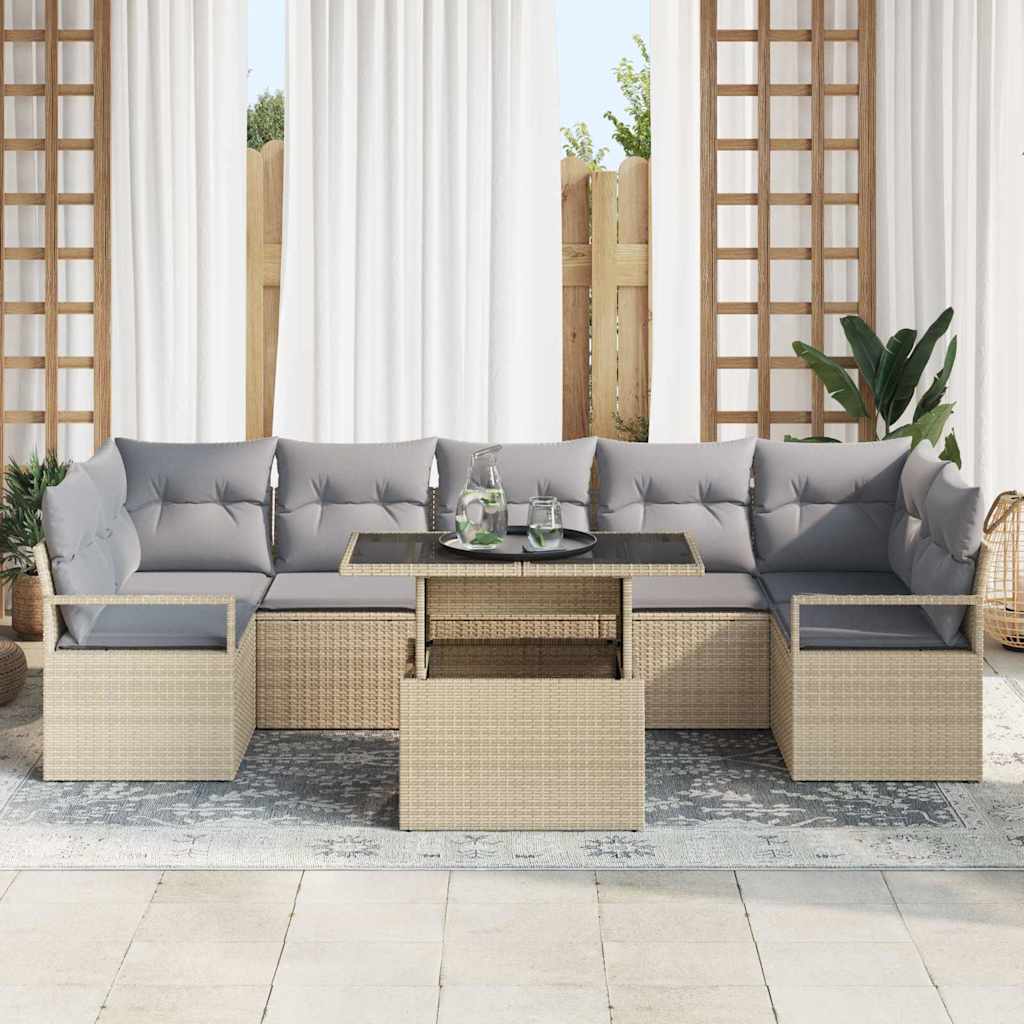 Garten-Sofa-Set mit Speicher 8 pcs Beige Poly Rattan