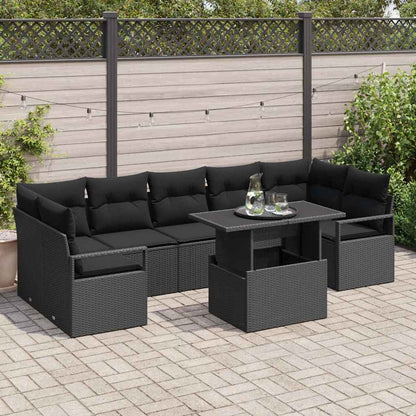Garten-Sofa-Set mit Speicher 8 pcs Schwarz Poly Rattan