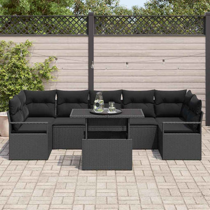 Garten-Sofa-Set mit Speicher 8 pcs Schwarz Poly Rattan