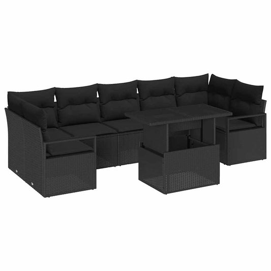 Garten-Sofa-Set mit Speicher 8 pcs Schwarz Poly Rattan
