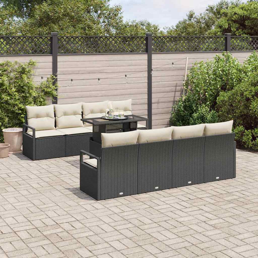 Garten-Sofa-Set mit Speicher 9 pcs Schwarz Poly Rattan