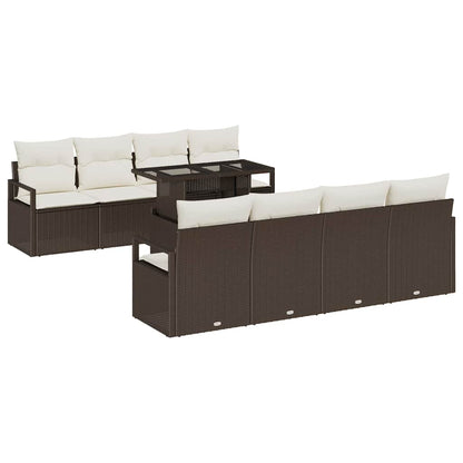 Garten-Sofa-Set mit Speicher 9 pcs Braun Poly Rattan