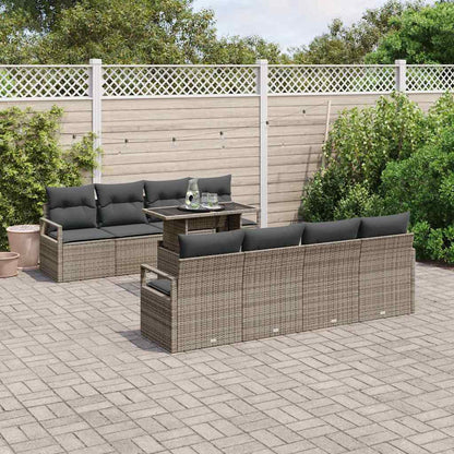 Gartensofa-set mit Kissen mit Speicher 9 pcs Grau Poly Rattan