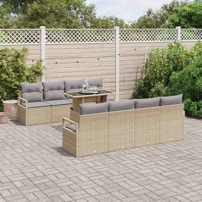 Garten-Sofa-Set mit Speicher 9 pcs Beige Poly Rattan