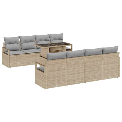 Garten-Sofa-Set mit Speicher 9 pcs Beige Poly Rattan
