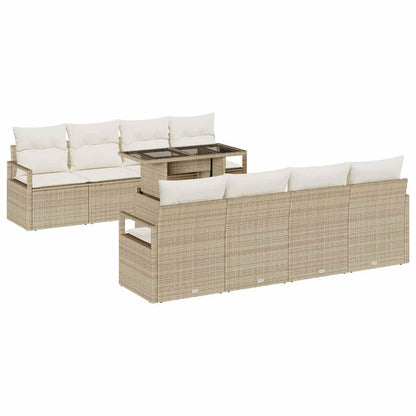 Garten-Sofa-Set mit Speicher 9 pcs Beige Poly Rattan