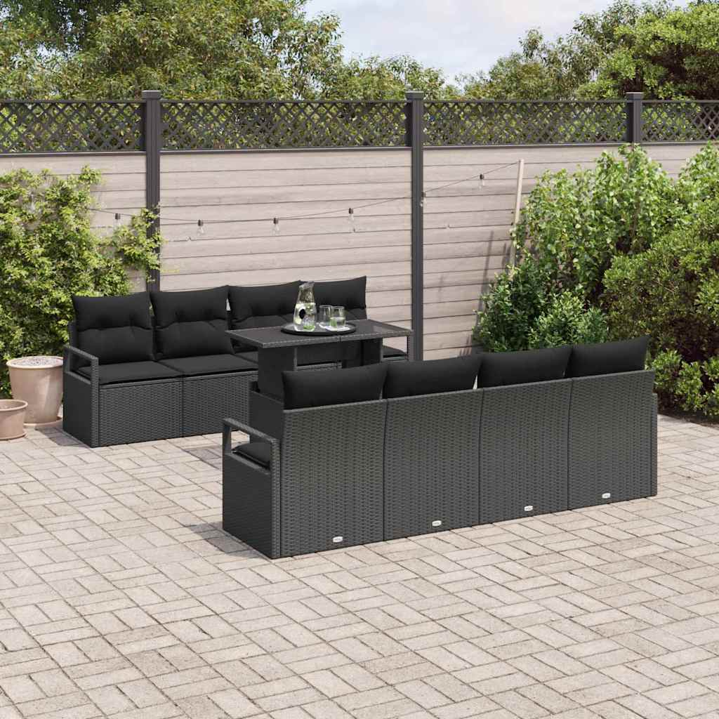 Garten-Sofa-Set mit Speicher 9 pcs Schwarz Poly Rattan