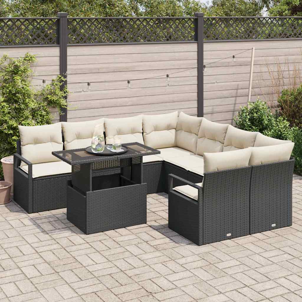 Garten-Sofa-Set mit Speicher 9 pcs Schwarz Poly Rattan