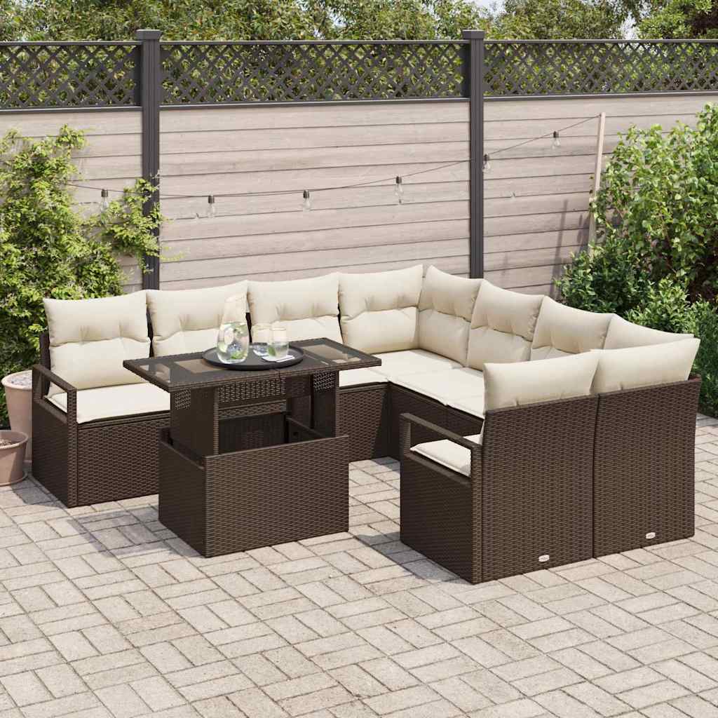 Garten-Sofa-Set mit Speicher 9 pcs Braun Poly Rattan
