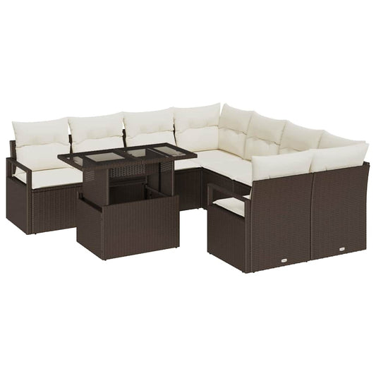 Garten-Sofa-Set mit Speicher 9 pcs Braun Poly Rattan