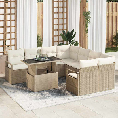 Garten-Sofa-Set mit Speicher 9 pcs Beige Poly Rattan