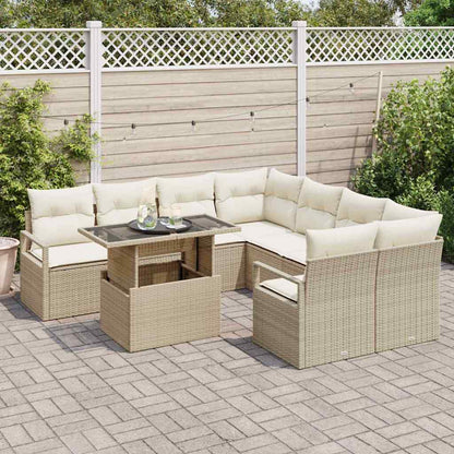 Garten-Sofa-Set mit Speicher 9 pcs Beige Poly Rattan
