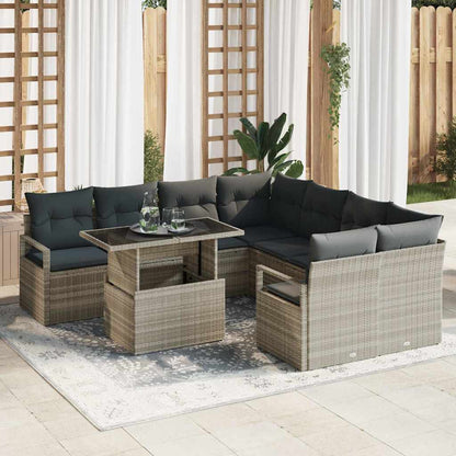 Garten-Sofa-Set mit Speicher 9 pcs Hellgrau Poly Rattan
