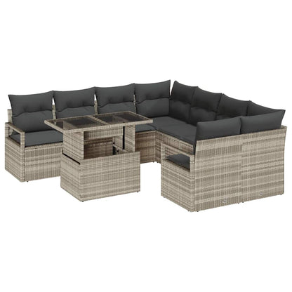 Garten-Sofa-Set mit Speicher 9 pcs Hellgrau Poly Rattan