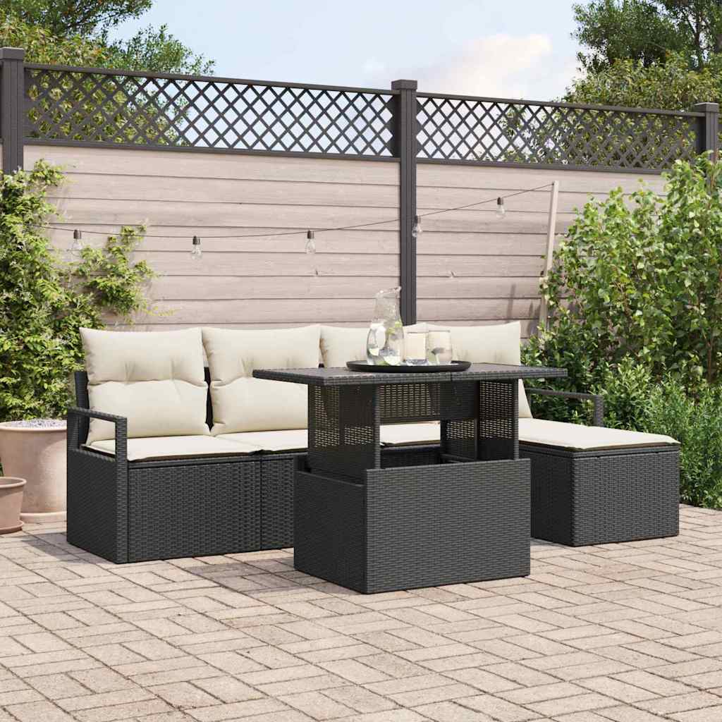 Garten-Sofa-Set mit Speicher 6 pcs Schwarz Poly Rattan