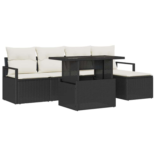 Garten-Sofa-Set mit Speicher 6 pcs Schwarz Poly Rattan