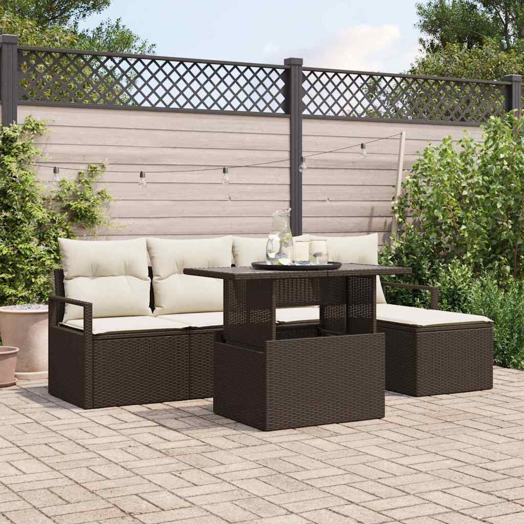 Garten-Sofa-Set mit Speicher 6 pcs Braun Poly Rattan