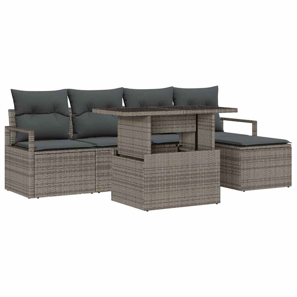 Garten-Sofa-Set mit Speicher 6 pcs Grau Poly Rattan