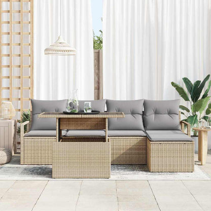 Garten-Sofa-Set mit Speicher 6 pcs Beige Poly Rattan