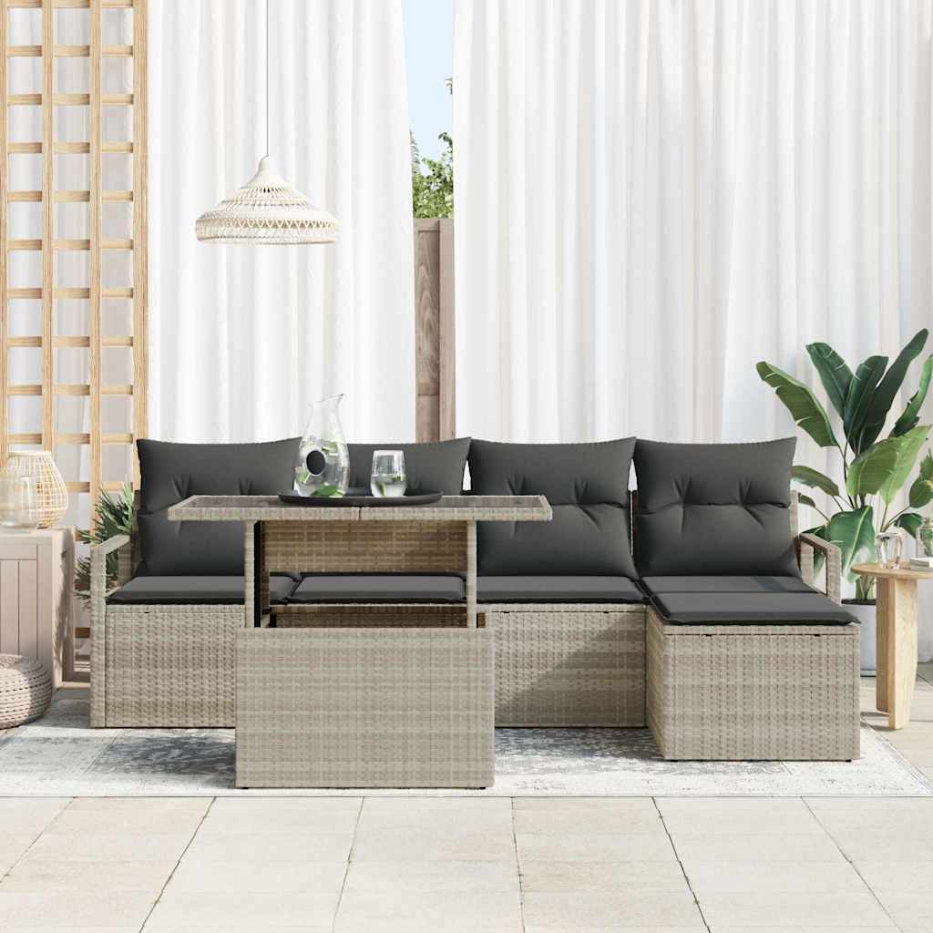 Garten-Sofa-Set mit Speicher 6 pcs Hellgrau Poly Rattan