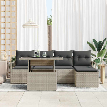 Garten-Sofa-Set mit Speicher 6 pcs Hellgrau Poly Rattan