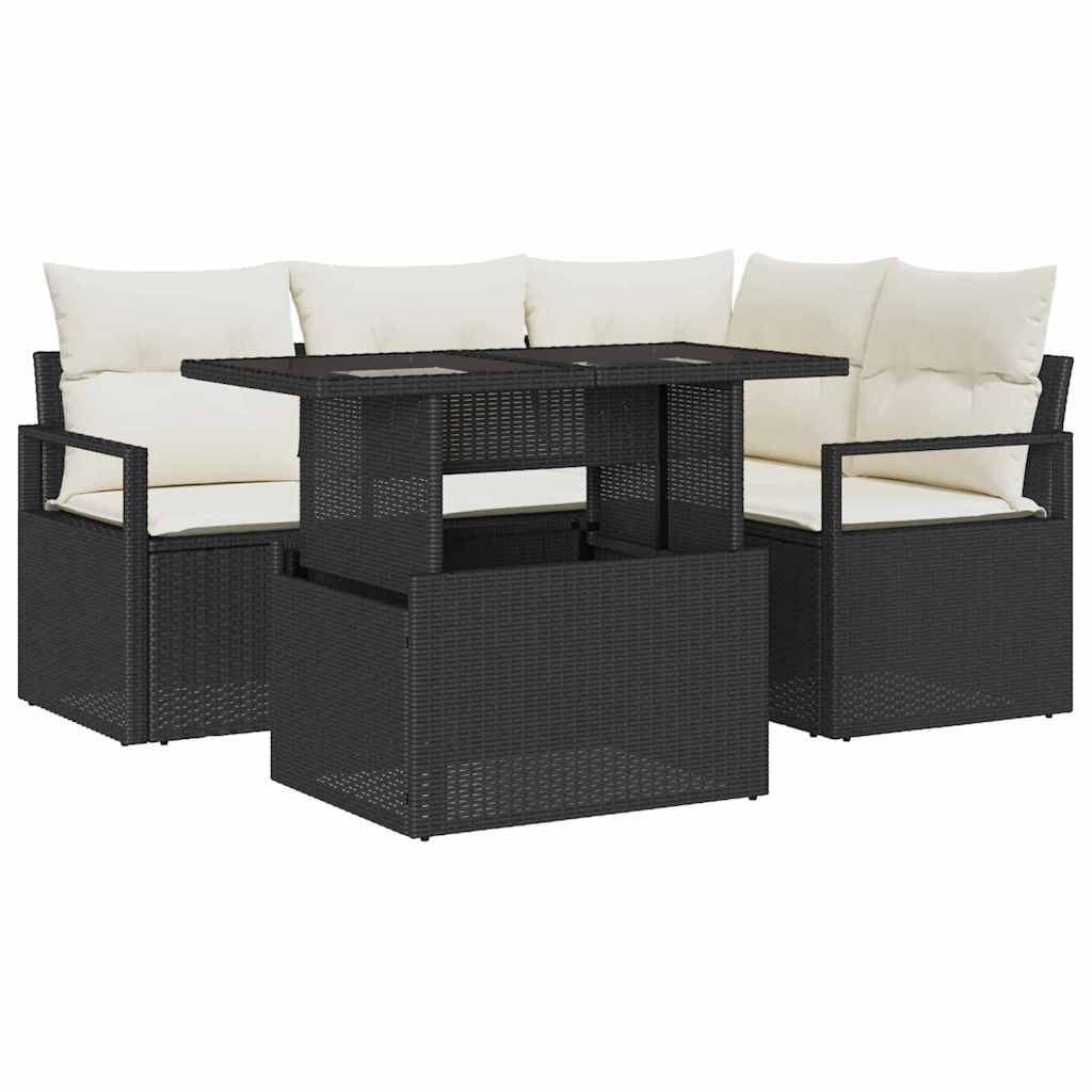 Garten-Sofa-Set mit Speicher 5 pcs Schwarz Poly Rattan