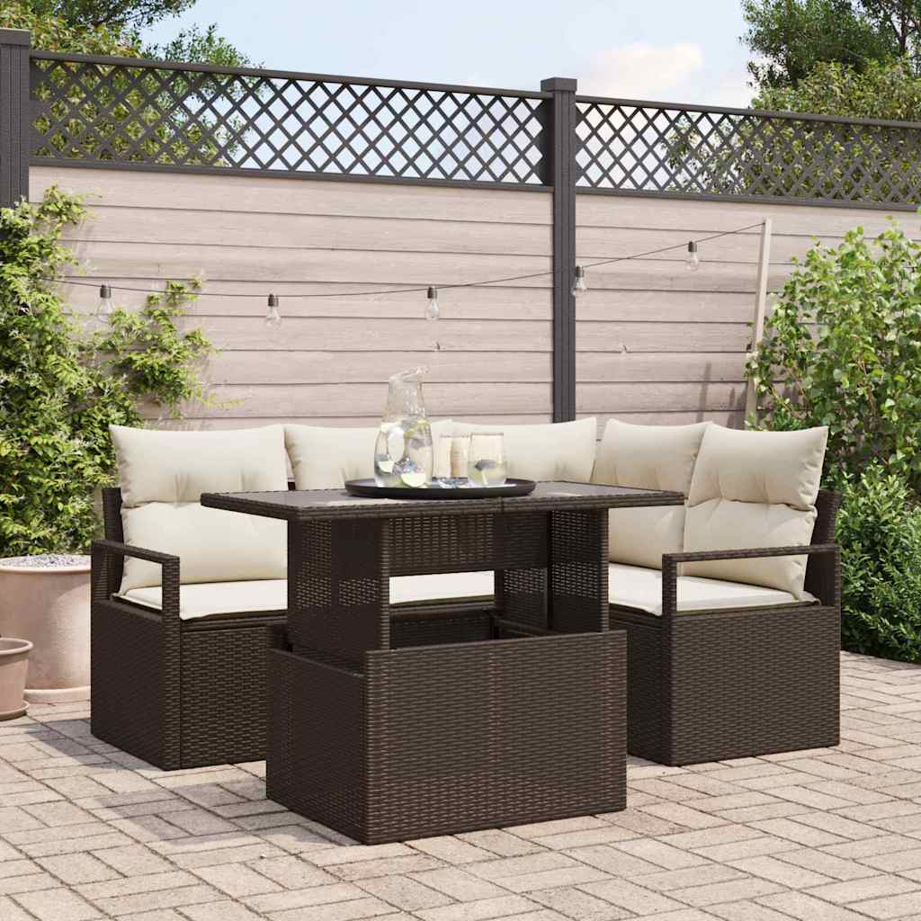 Garten-Sofa-Set mit Speicher 5 pcs Braun Poly Rattan