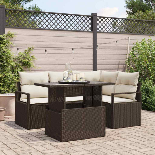 Garten-Sofa-Set mit Speicher 5 pcs Braun Poly Rattan