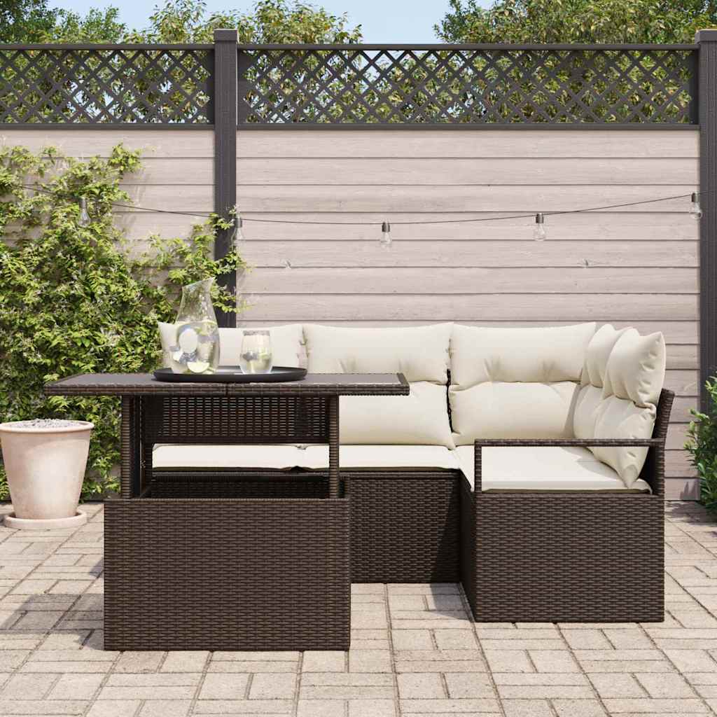 Garten-Sofa-Set mit Speicher 5 pcs Braun Poly Rattan