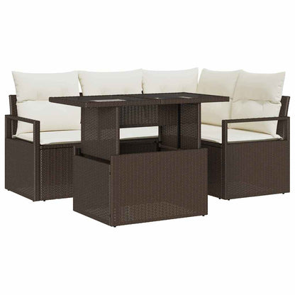 Garten-Sofa-Set mit Speicher 5 pcs Braun Poly Rattan