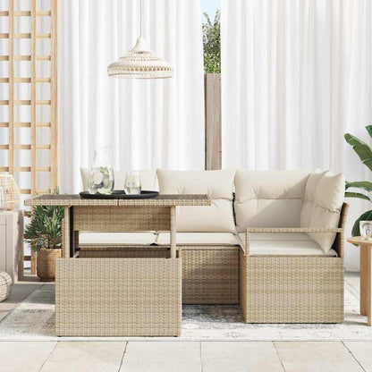Garten-Sofa-Set mit Speicher 5 pcs Beige Poly Rattan