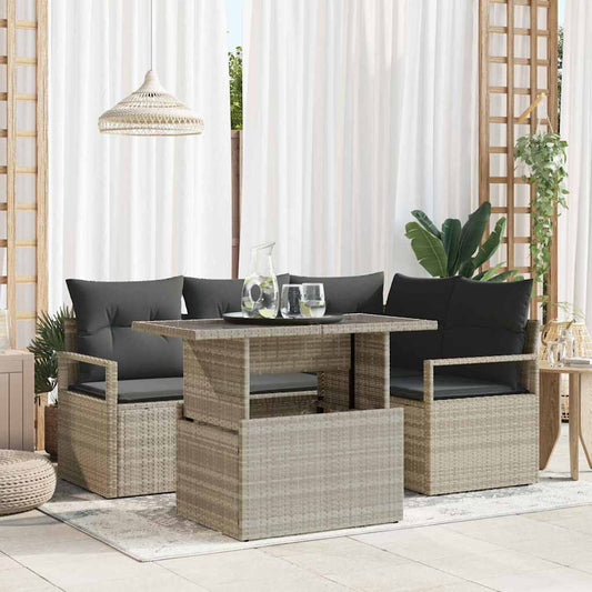 Garten-Sofa-Set mit Speicher 5 pcs Hellgrau Poly Rattan