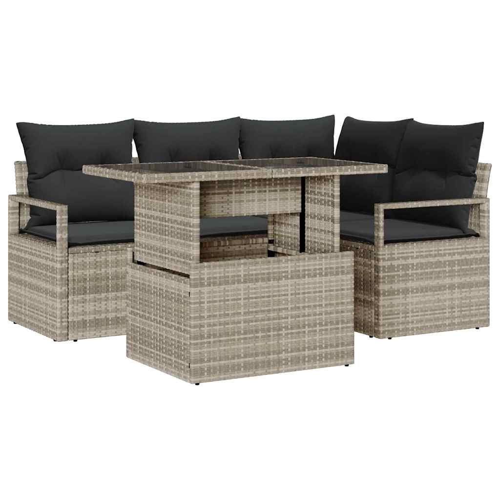 Garten-Sofa-Set mit Speicher 5 pcs Hellgrau Poly Rattan