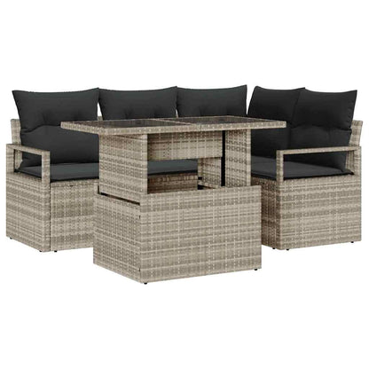 Garten-Sofa-Set mit Speicher 5 pcs Hellgrau Poly Rattan
