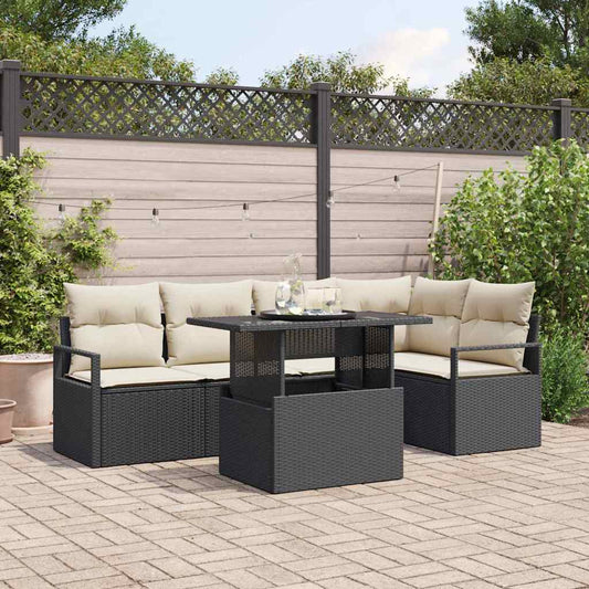 Garten-Sofa-Set mit Speicher 6 pcs Schwarz Poly Rattan