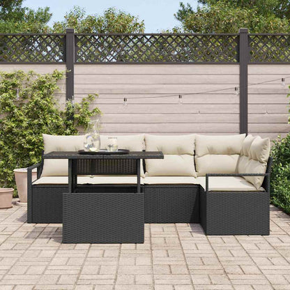 Garten-Sofa-Set mit Speicher 6 pcs Schwarz Poly Rattan