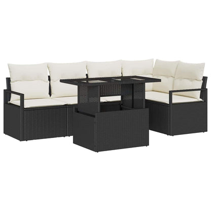 Garten-Sofa-Set mit Speicher 6 pcs Schwarz Poly Rattan