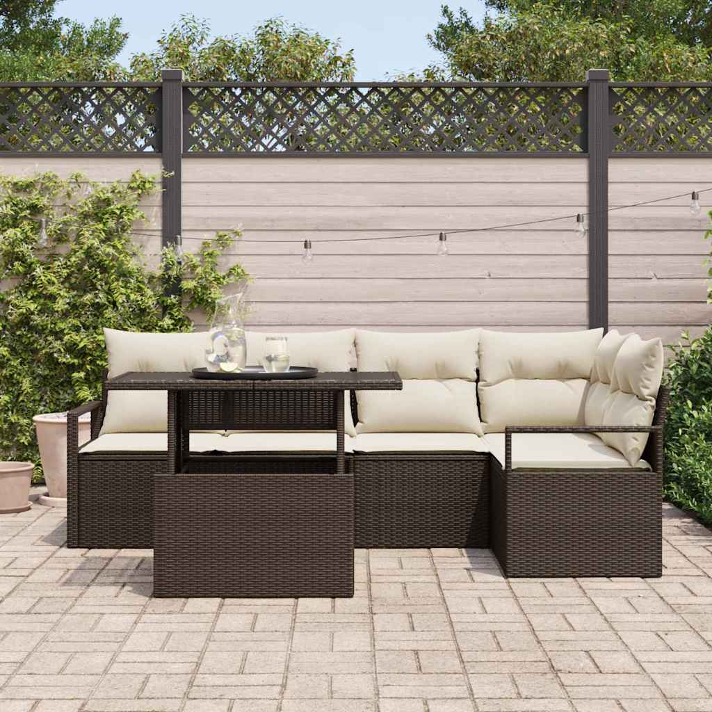 Garten-Sofa-Set mit Speicher 6 pcs Braun Poly Rattan