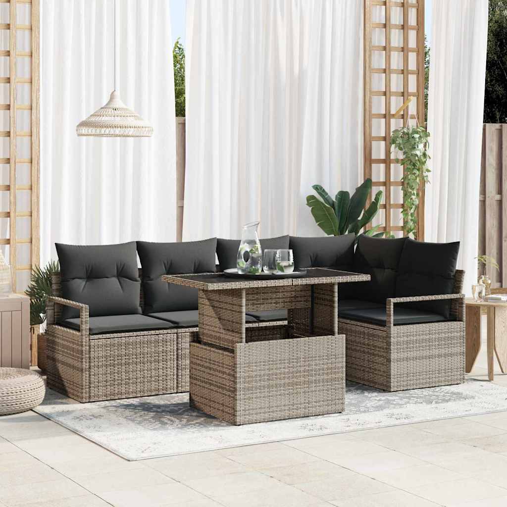 Gartensofa-set mit Kissen mit Speicher 6 pcs Grau Poly Rattan
